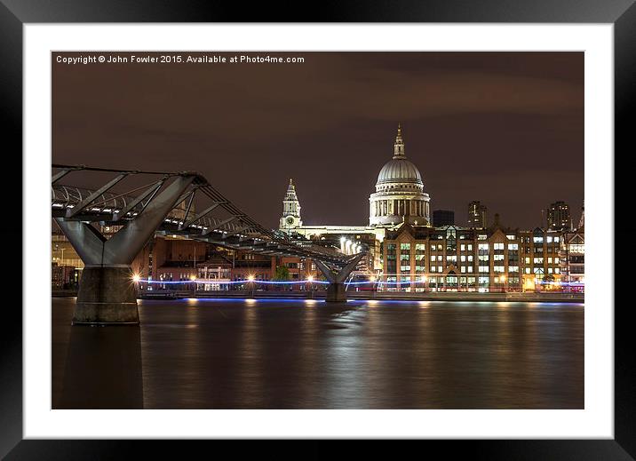  St Pauls Cathedral and millennium Bridge Framed Mounted Print by John Fowler