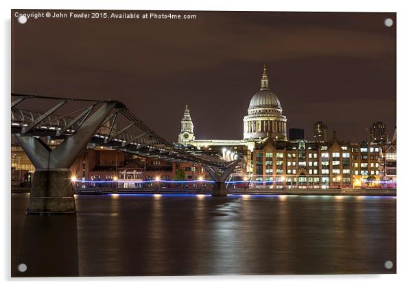  St Pauls Cathedral and millennium Bridge Acrylic by John Fowler