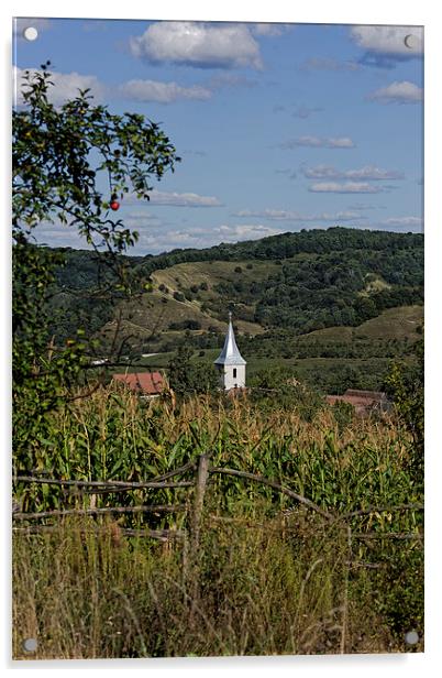 Nucet village Church Sibiu county Romania Acrylic by Adrian Bud