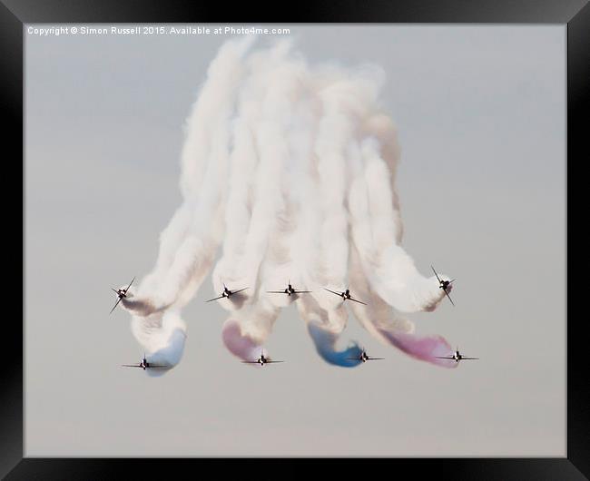  Red Arrows in flight Framed Print by Simon Russell