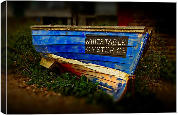 Whitstable Oysters old blue boat Canvas Print by David French