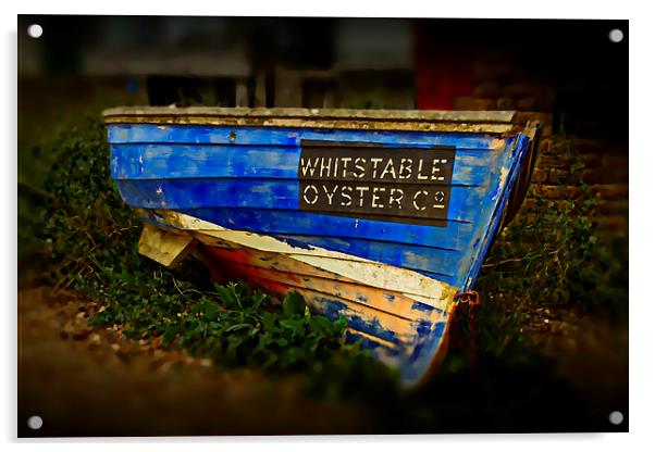 Whitstable Oysters old blue boat Acrylic by David French