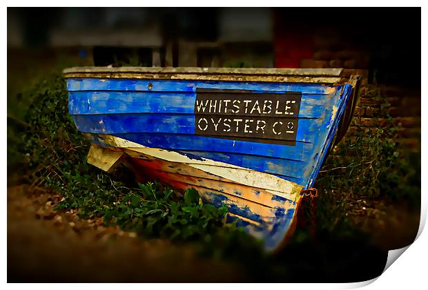 Whitstable Oysters old blue boat Print by David French