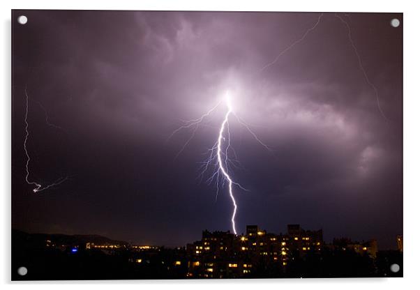 Lightning over residential area of Ljubljana Acrylic by Ian Middleton
