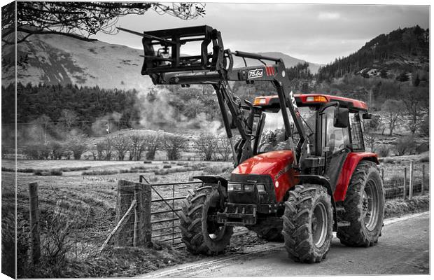  Red Tractor Selective Colouring Canvas Print by Gary Kenyon