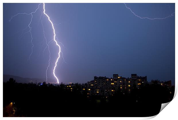 Lightning over residential area of Ljubljana , Slo Print by Ian Middleton