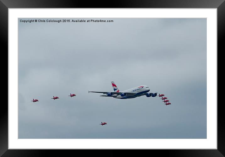 BA A380 and Red Arrows  Framed Mounted Print by Chris Colclough