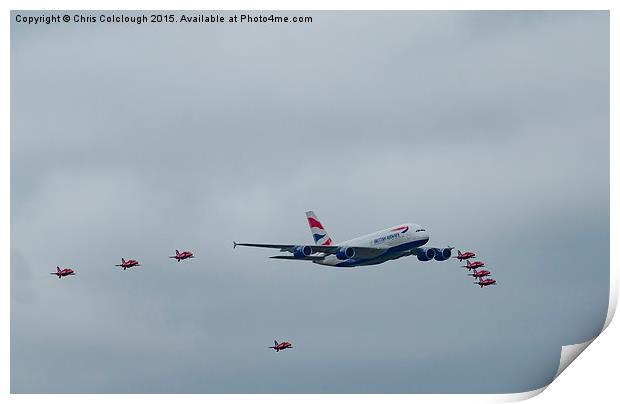  BA A380 and Red Arrows  Print by Chris Colclough