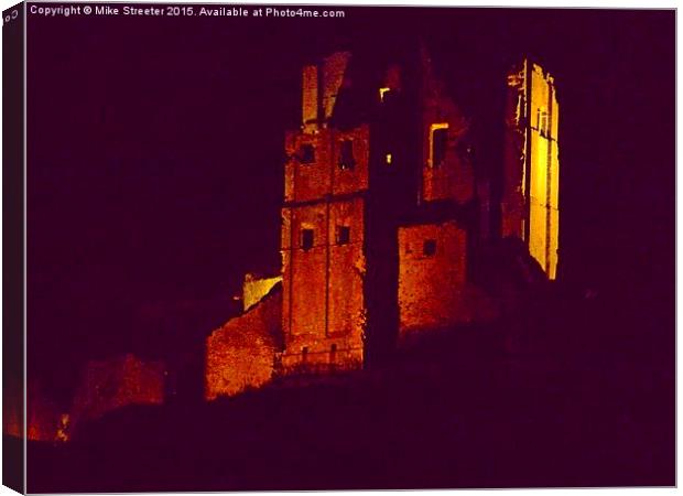 Corfe Castle at night. Canvas Print by Mike Streeter