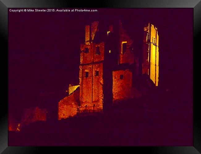  Corfe Castle at night. Framed Print by Mike Streeter