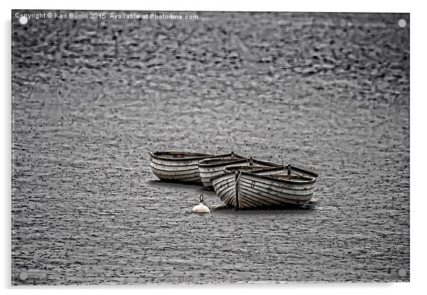  Three boats in the rain Acrylic by Karl Burrill