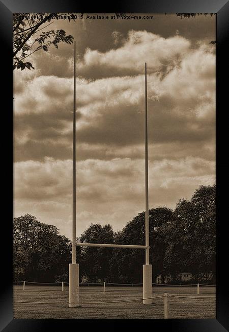 Rugby goal post at Rugby School Framed Print by Avril Harris