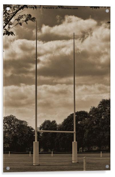 Rugby goal post at Rugby School Acrylic by Avril Harris