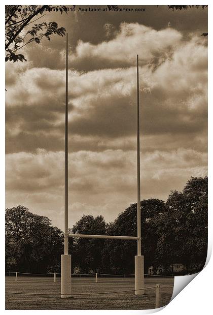 Rugby goal post at Rugby School Print by Avril Harris