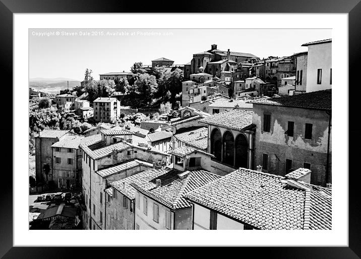 Tuscan Echoes - Siena's Monochrome Skyline Framed Mounted Print by Steven Dale