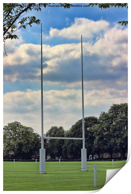  Rugby goal post at Rugby School Print by Avril Harris