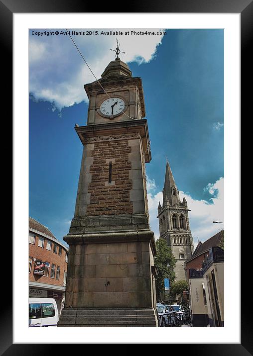   Rugby Clock tower Framed Mounted Print by Avril Harris