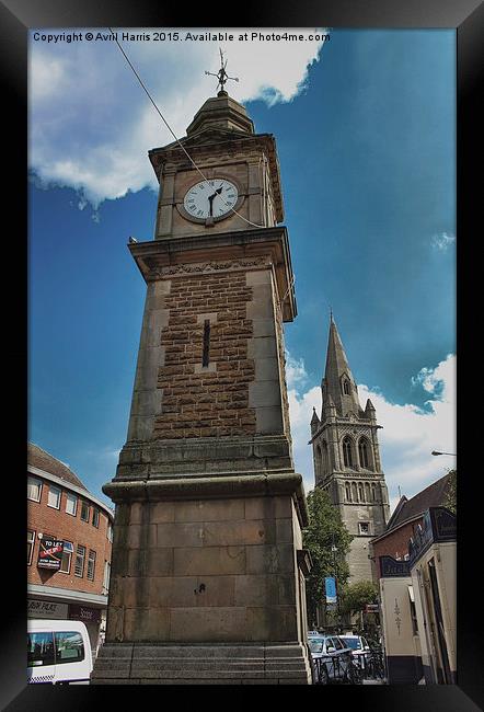   Rugby Clock tower Framed Print by Avril Harris