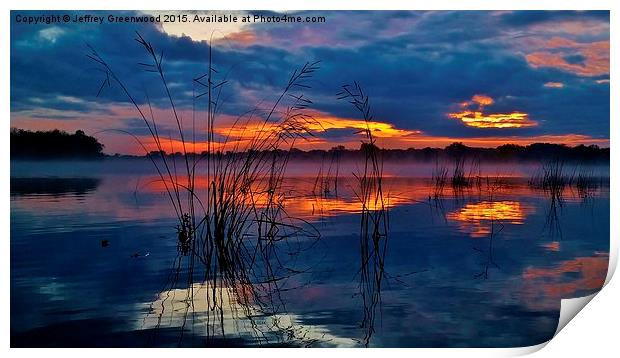  Blue sunrise with reeds Print by Jeffrey Greenwood