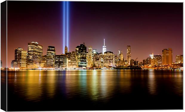  Manhattan skyline 9/11 Tribute in Light NYC Canvas Print by Greg Marshall