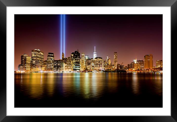  Manhattan skyline 9/11 Tribute in Light NYC Framed Mounted Print by Greg Marshall