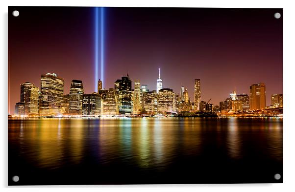  Manhattan skyline 9/11 Tribute in Light NYC Acrylic by Greg Marshall