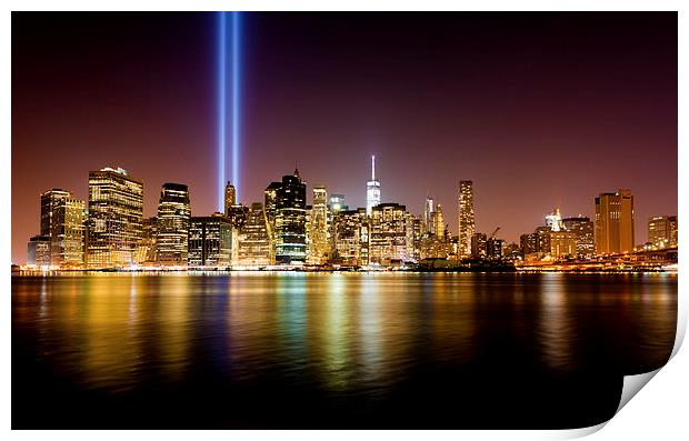  Manhattan skyline 9/11 Tribute in Light NYC Print by Greg Marshall