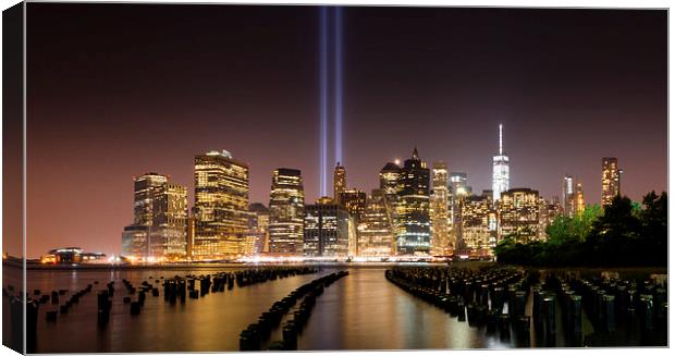  Manhattan 9/11 Tribute in Light NYC Night Canvas Print by Greg Marshall