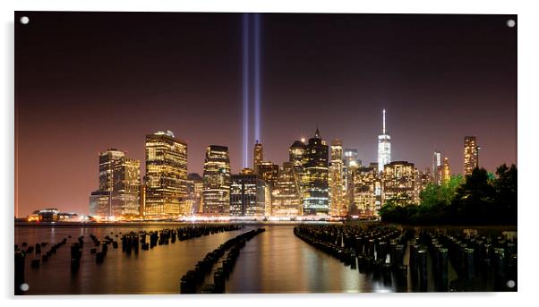  Manhattan 9/11 Tribute in Light NYC Night Acrylic by Greg Marshall