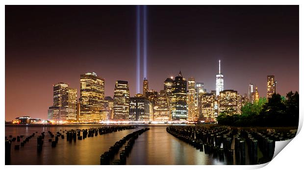  Manhattan 9/11 Tribute in Light NYC Night Print by Greg Marshall