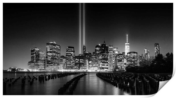 Manhattan Tribute in Light 9/11 Night  Print by Greg Marshall