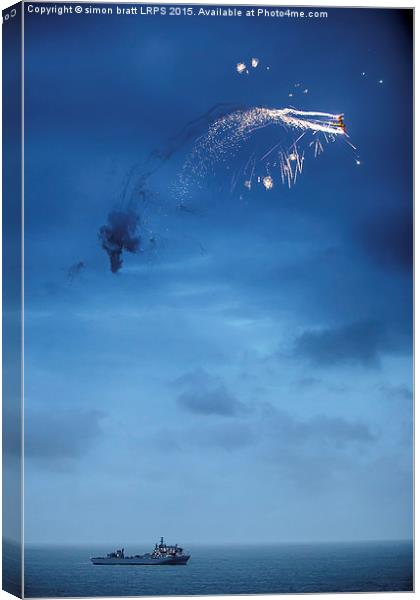 Pyrotechnics plane over ship Canvas Print by Simon Bratt LRPS