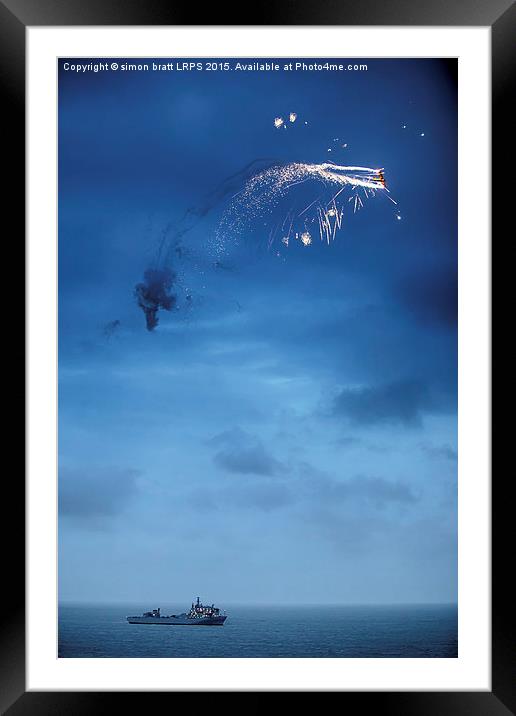 Pyrotechnics plane over ship Framed Mounted Print by Simon Bratt LRPS