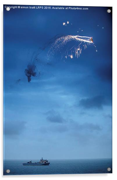 Pyrotechnics plane over ship Acrylic by Simon Bratt LRPS