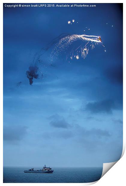Pyrotechnics plane over ship Print by Simon Bratt LRPS