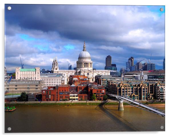 St Pauls and Millennium bridge Acrylic by Victor Burnside