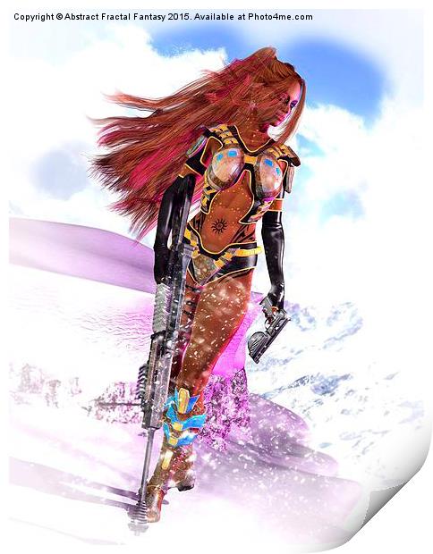  Sexy sci-fi soldier girl on snow patrol Print by Abstract  Fractal Fantasy