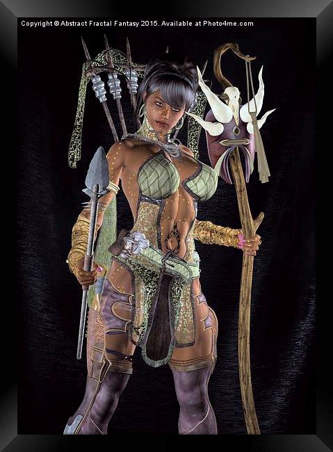  Voodoo Tribal Warrior Girl Framed Print by Abstract  Fractal Fantasy