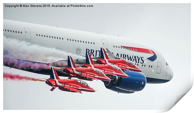  British Airways first A380 in formation with the  Print by Max Stevens