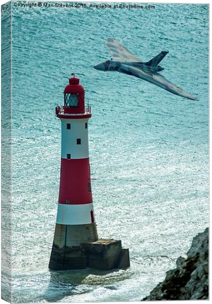  The Vulcan rounds Beachy Head lighthouse during h Canvas Print by Max Stevens