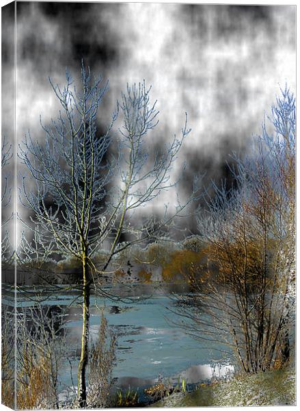 Frozen lake in a Plasma storm Canvas Print by Chris Day