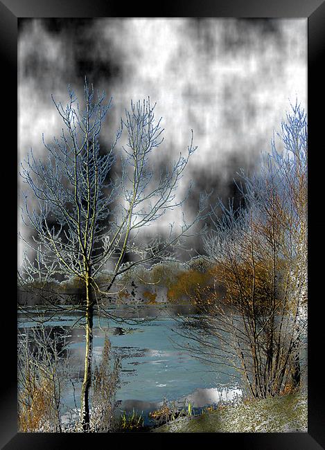 Frozen lake in a Plasma storm Framed Print by Chris Day