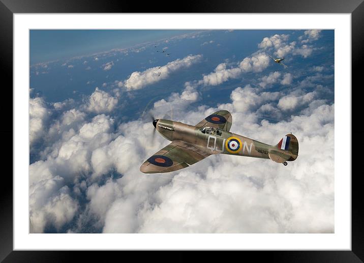 Up against it: Battle of Britain Spitfire Framed Mounted Print by Gary Eason