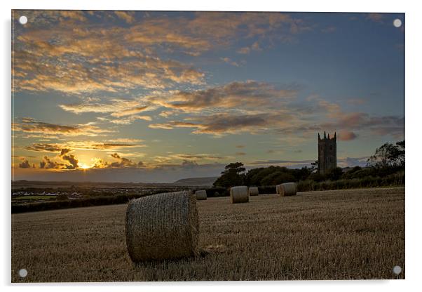  Church bales sunset Acrylic by Dave Wilkinson North Devon Ph