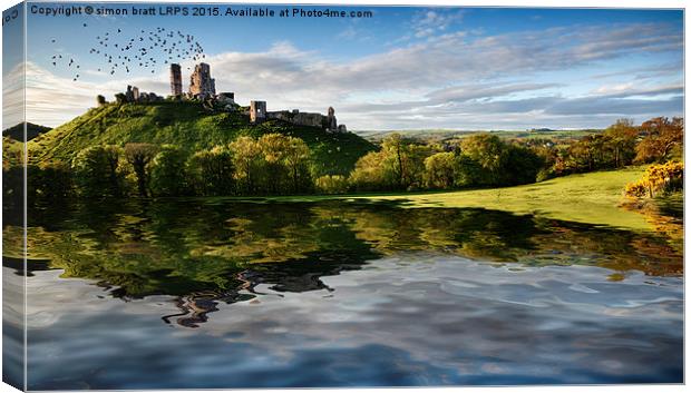 Lake and hill with ruin landscape Canvas Print by Simon Bratt LRPS