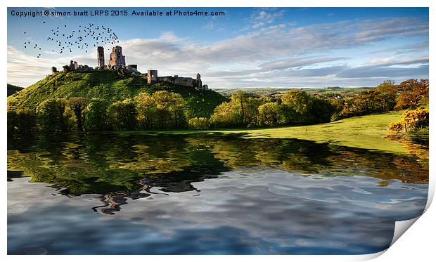 Lake and hill with ruin landscape Print by Simon Bratt LRPS