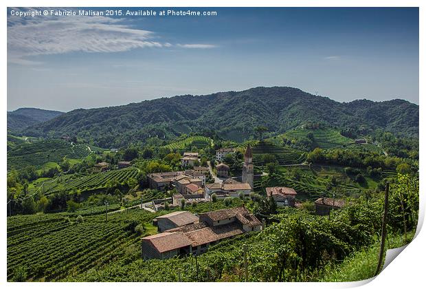 Landscape of the Prosecco wine region. Print by Fabrizio Malisan