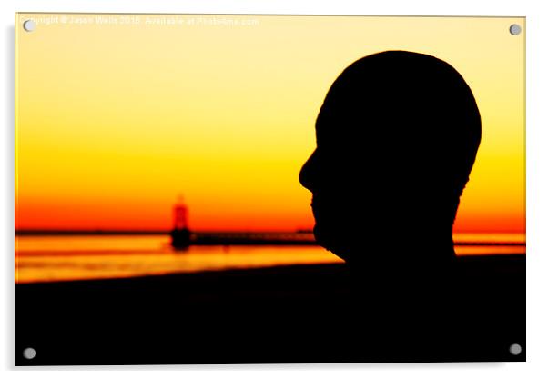 Silhouette of an Iron Man at sunset  Acrylic by Jason Wells