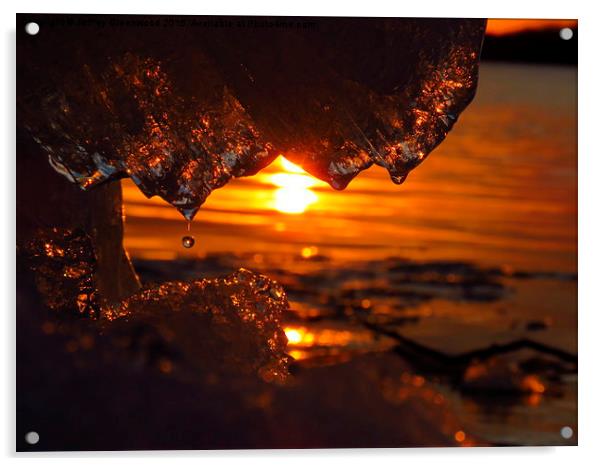  Water droplet with sunset Acrylic by Jeffrey Greenwood