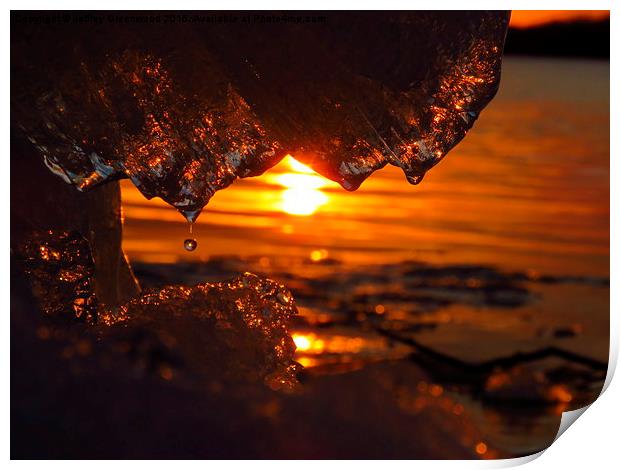  Water droplet with sunset Print by Jeffrey Greenwood
